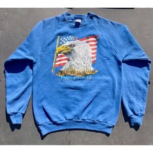 Vintage Jerzees Eagle American‎ Flag Graphic Crewneck Sweatshirt made USA